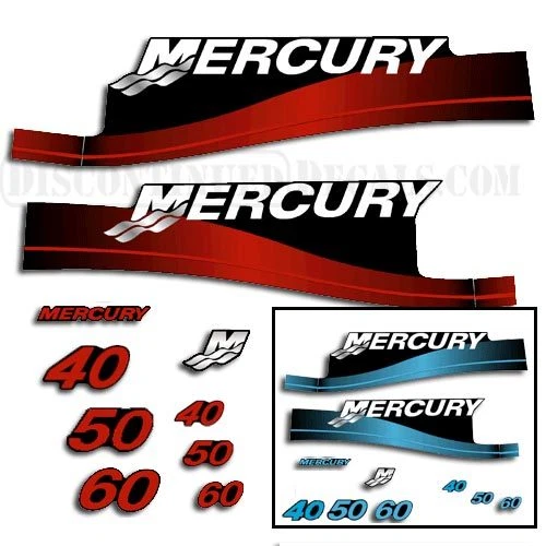 Fits Mercury 40/50/60 hp Outboard Decal Kit - Blue or Red