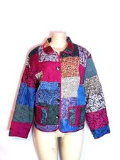 Vintage Tantrums Multi Color Silk Patch Work Button Down Jacket Sz Med