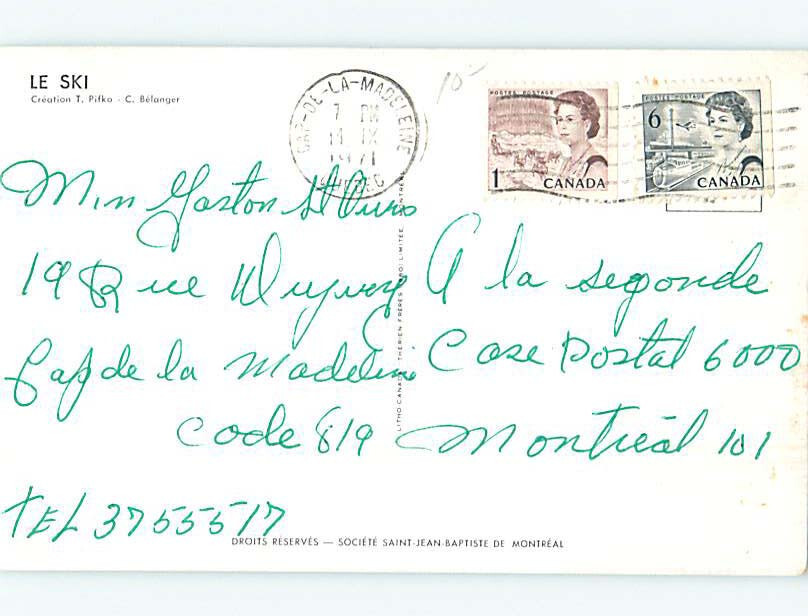 Chrome QUEBEC SKIING SCENE Postmarked CapDeLaMadeleine Quebec QC