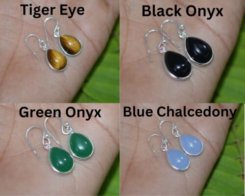 925 Solid Sterling Silver Green Onyx,Garnet Multi Stone Hook Earring Ji760 - Picture 3 of 81