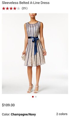 SLNY Sleeveless A-Line Dress (Missy Size 6) Champagne/Navy - No Belt | eBay