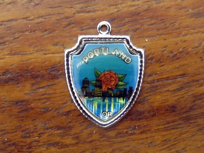 Portland Charm Vintage sterling silver PORTLAND OREGON STATE ROSE TRAVEL SHIELD charm ...