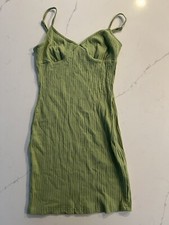 SHEIN Green Ribbed Spaghetti Strap Bodycon Mini Dress Women’s Size Small
