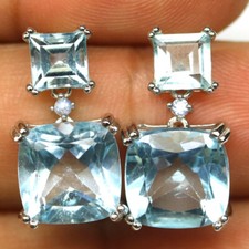 925 Sterling Silver 11 x 11 mm. Sky Blue Topaz  Sapphire Earrings
