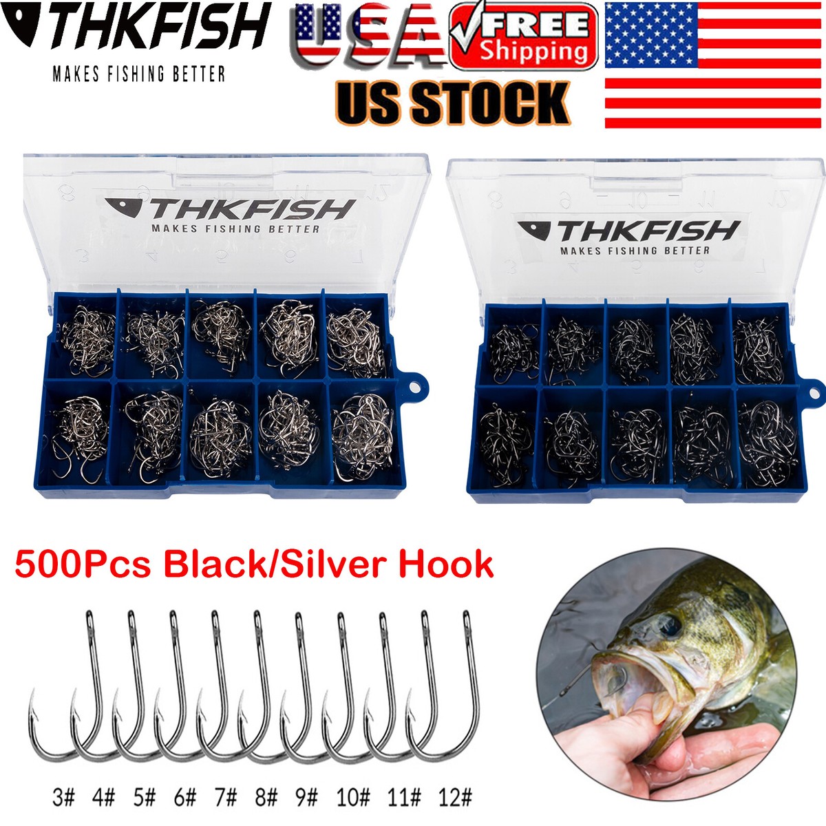 THKFISH 10Sizes 500Pcs Fishing Hooks Steel Fishing Hooks with Plastic Box | eBay THKFISH 10Sizes 500Pcs Fishing Hooks Steel Fishing Hooks with Plastic Box | eBay