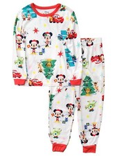 Disney Girls White Mickey, Minnie, Simba  Stitch Christmas Sleep Pajamas