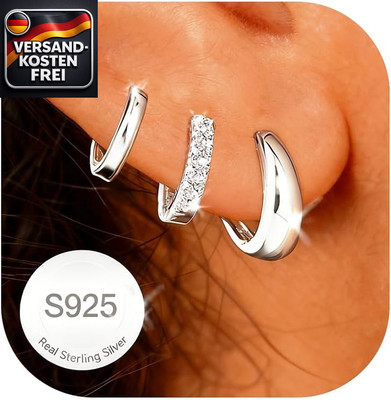 Silber Ohrringe 925 Set Damen Hypoallergen 14K Gold Huggie Hoops Mehrere Piercin