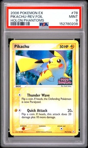 2006 POKEMON EX HOLON PHANTOMS #78 PIKACHU-REVERSE FOIL PSA 9