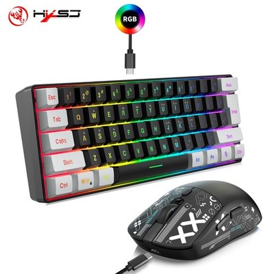 HXSJ-60% RGB Gaming wired Keyboard and Gaming wireless optical Mouse
