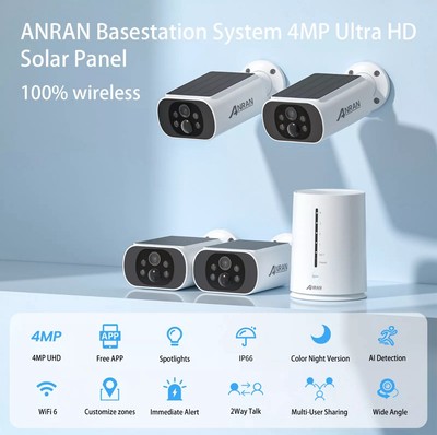 ANRAN 4CH Wireless CCTV System 4MP NVR Outdoor Wifi IP Überwachungskamera Strahler