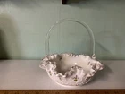 Fenton Violets in the Snow basket Spanish lace 7.5" x 3" good silver crest