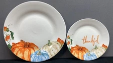 Royal Norfolk Autumn Pumpkins Leaves Dinner and Salad Plates Set of 8