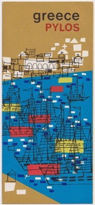 1963 Griechenland Pylos Reise Tourist Prospekt Karte Navarino Bay illustriert