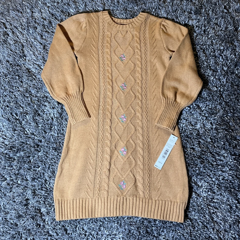 Nuevo con etiquetas Vestido Suéter Nicole Miller Niñas 8 Galletas Tejido con Cable Bordado Flores Foto 2 de 4