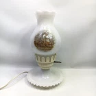 Currier & Ives Vintage Milk Glass Hurricane 11" Lamp
