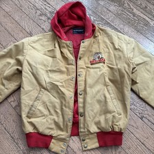 Vtg Redman Chewing Tobacco Canvas Work Jacket Distressed w/Hood Swingster Sz L