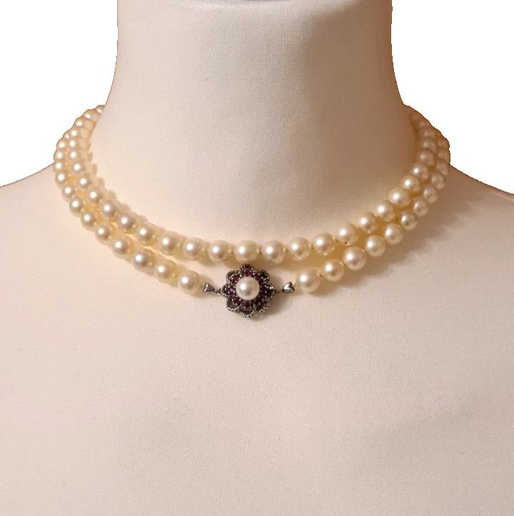 Elegant Perlencollier mit 585er / 14K Gold-Schließe und Rub - Bild 1 von 4