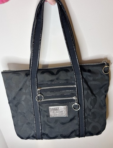 COACH Poppyシグネチャー トートバッグ 平成 y2k 黒 Coach Women's Vintage Poppy Y2K Black Canvas Shoulder… - Gem
