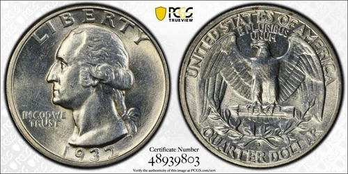 PCGS 1932 D Quarter AU58 Silver Washington Coin 25C #48939803 Blast White
