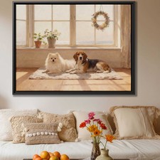 Oil Painting Dog Artwork Pomeranian Beagle Canvas Print Living Room Decor Art