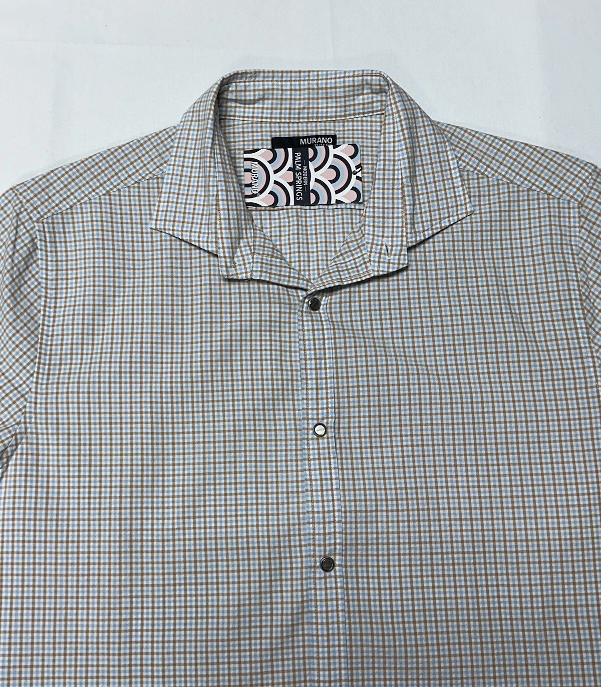 PALM ANGELS Camicia uomo Murano Palm Springs slim fit grande manica corta cotone a scatto blu beige