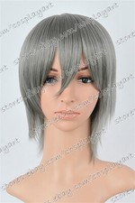 US 14inch Cosplay Wigs with Bangs Silver Gray Heat Resistant Wigs Accessories