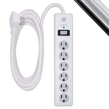 GE 6-Outlet Surge Protector 10 Ft Extension Cord Power Strip 800 Joules Flat 