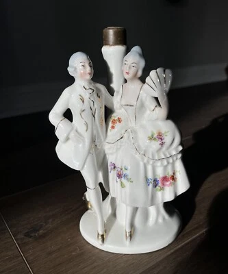 Antique German Porcelain Figurine Candleholder/ Table Lamp Holder , 7" tall - Image 1 of 4