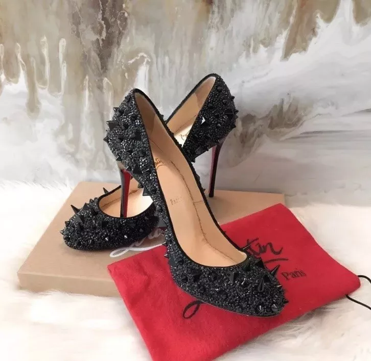 Hane dybtgående global $3800 Christian Louboutin Black Pot Pourri Fifi Spike Strass Crystal Heels  39.5 | eBay