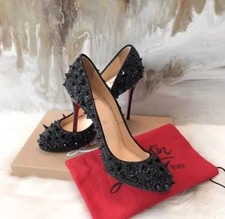  3800 Christian Louboutin Black Pot Pourri Fifi Spike Strass Crystal Heels 39.5