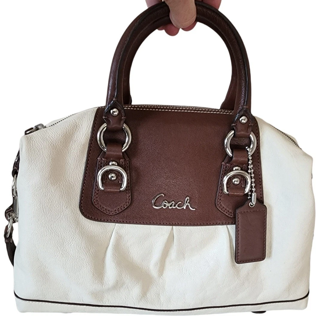 Coach Purse Light Cream & Dark Brown with Removable Shoulder Strap 