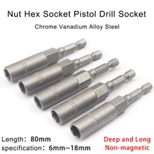 Length 80mm Hex Deep Socket Nut Driver Bit Impact Driver Drill 6~18mm Hex Shank