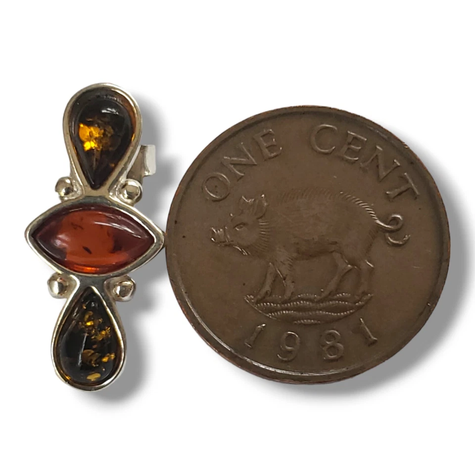 复古琥珀 925 纯银耳环 — 第 3/4 张图片