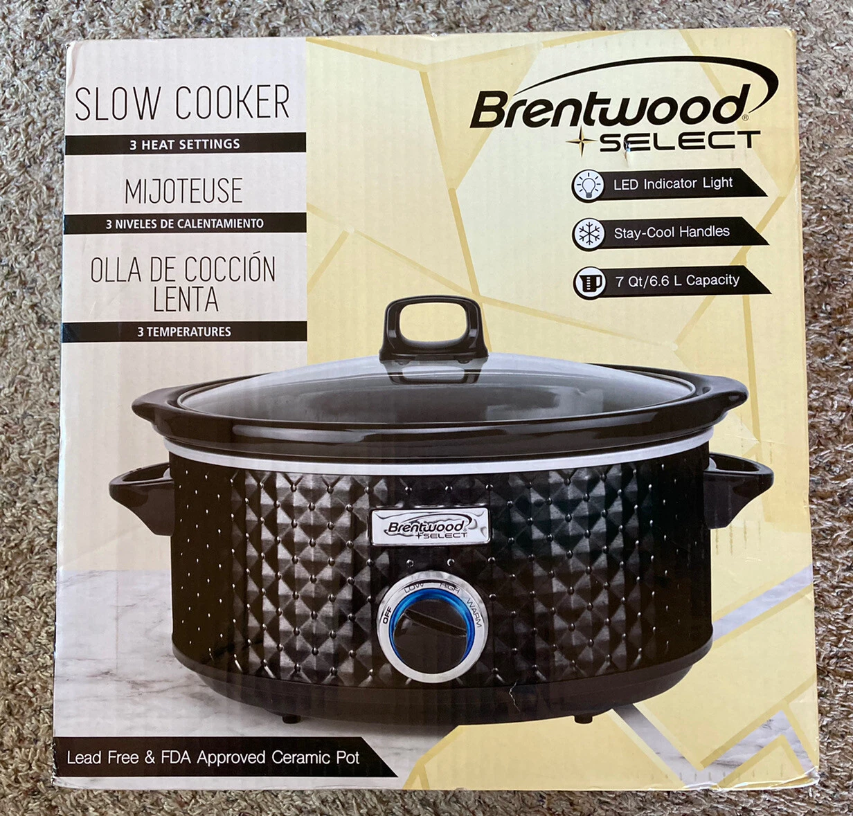 Brentwood Select 7 Quart Slow Cooker, Model SC-157BK. NEW in BOX
