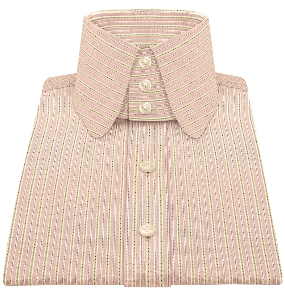 Vintage High Penny Round Peter Pan Collar Men's Orange Olive Dot Stripes Shirt - image 4 of 4