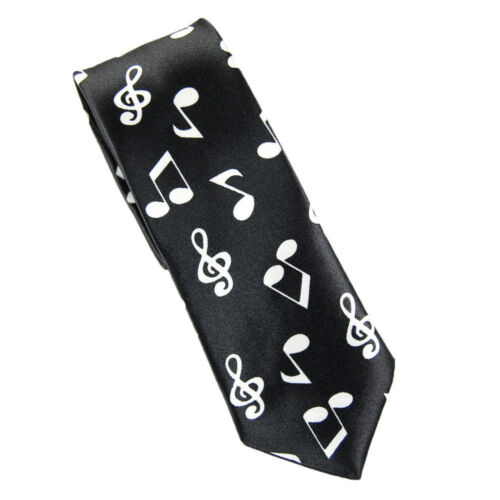 Retro TIE Black White MUSIC NOTES Slim Unisex necktie USA - Picture 1 of 1