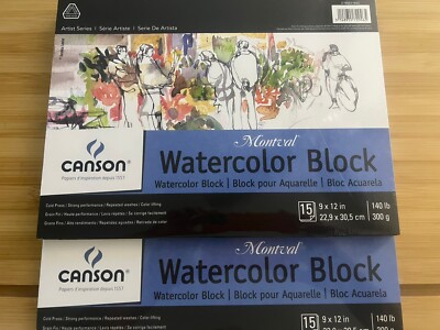 Canson Montval Watercolor Block 140LB, White, 9 in x 12 in 15 Sheets X2 Sealed!