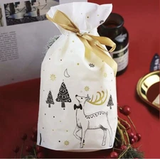 10X Christmas Gift Bags Drawstring Wrap Present Party Bags Reindeer