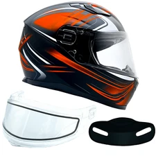 Orange Adult Full Face Snow Helmet Dual Lens Anti Fog Shield Retractable Visor