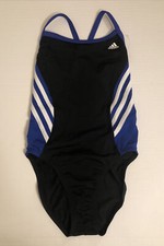 Adidas Girls 24  Size Medium Black Blue And White Swimsuit