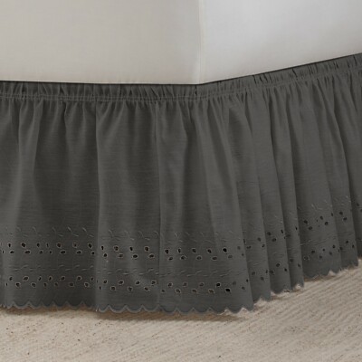 EasyFit Wrap Around Eyelet Ruffled Bed Skirt TWIN/FULL, CHARCOAL