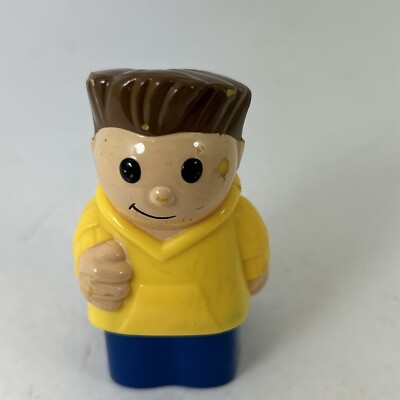Vintage Mega Blocks Man Boy Yellow Shirt Blue Pants Brown Hair 3 