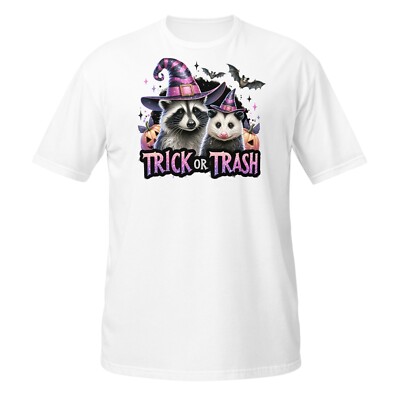 Trick or Trash T-Shirt | Funny Raccoon & Possum Halloween Design | Spooky Tee