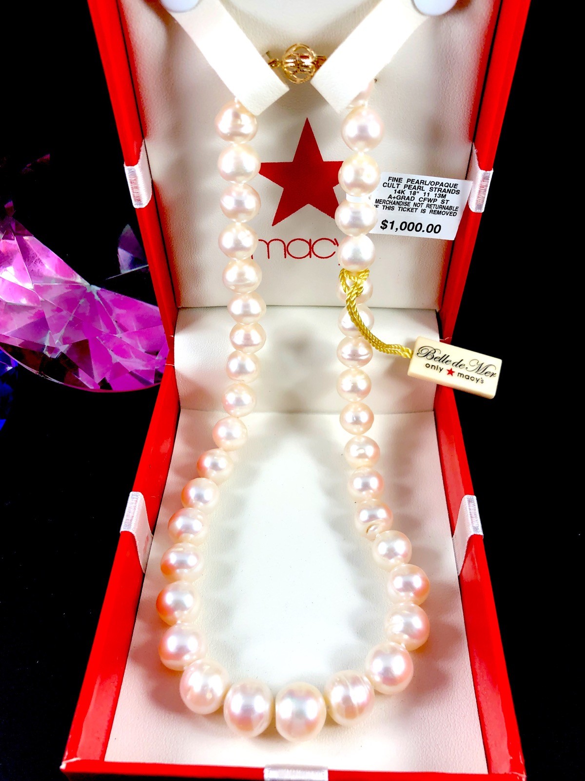 BELLE DE MER MACY'S 14K 11-13MM PEARL A+ CULTURED FRESHWATER 18