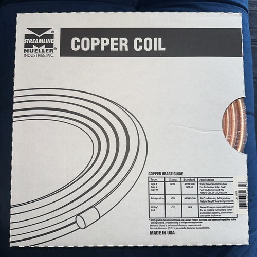 New** LSC2020P STREAMLINE Type L Copper Tubing,1/4 ID,3/8 OD,20 ft 4WTE4 Genuine