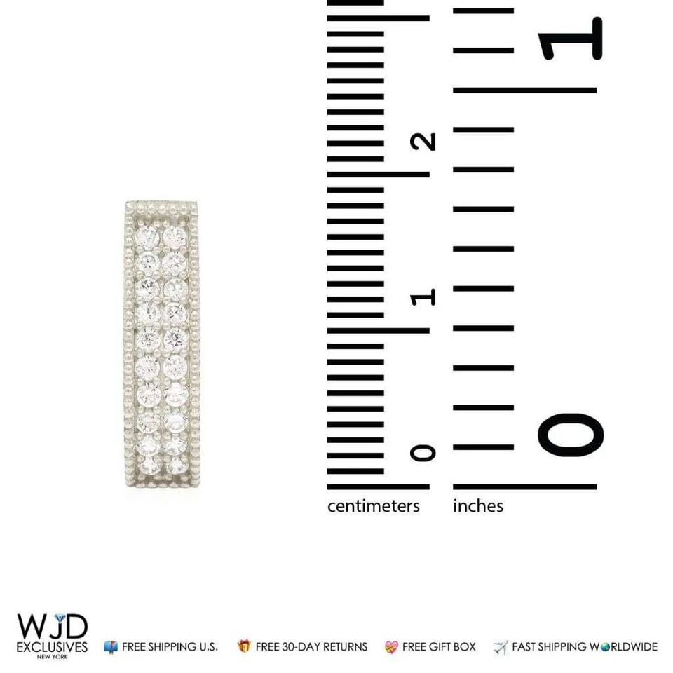 0.80Ct Double-Row Huggie Hoop Earrings 14K White Gold 0.7" - Image 4 of 4