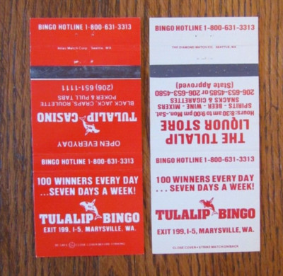 WHALE MATCHBOOK MATCHCOVERS: TULALIP BINGO CASINO MARYSVILLE, WASHINGTON -C1