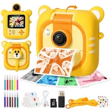 Kids Camera Instant Print, 7 Print Paper (4 Color: O/R/G/B+3 B&W), 2.4" Scree...