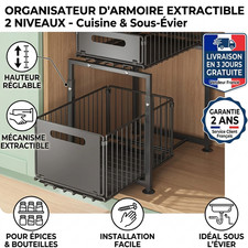 Organisateur Sous Evier 2 Niveaux Etagere Coulissante Reglable Cuisine Rangement