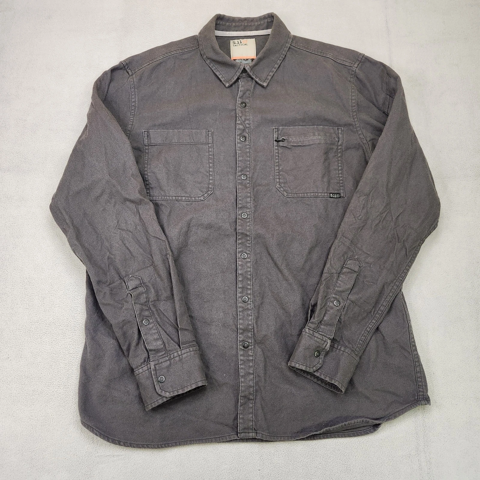 5.11 Tactical Hawthorn Long Sleeve Shirt Men M Gray Snap Cotton Twill Two Pocket